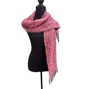 Mucros Weavers Mohair Blend Curly Weave Pink Fringe Scarf Made In Ireland